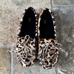 Zara Animal Print Loafers with Tassels